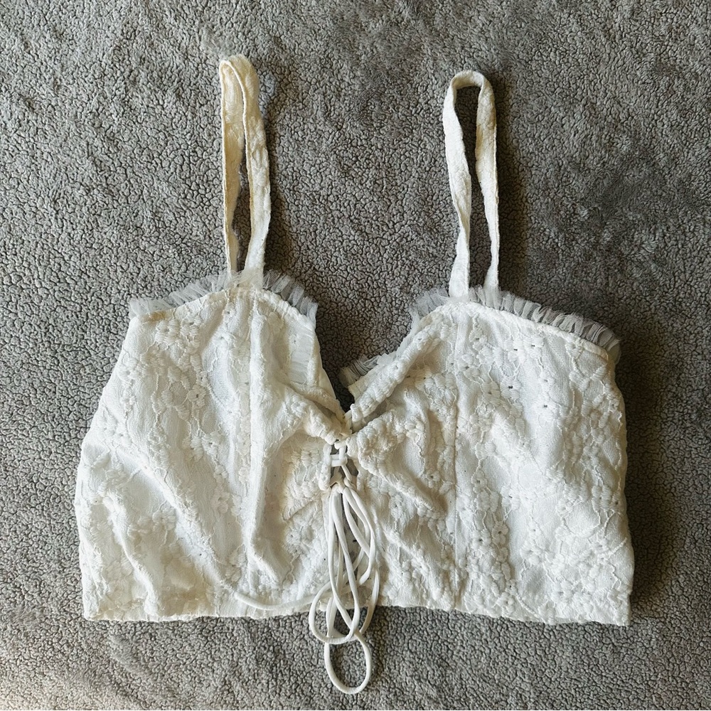 Zara White Lace Bralette with Tie Front - Size M
